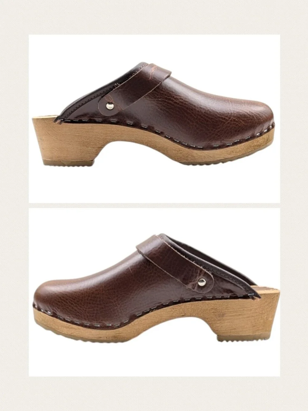 Hanna Andersson Brown Leather Swedish Wooden Clogs EU 38 US 7.5 S4231 - Picture 8 of 11